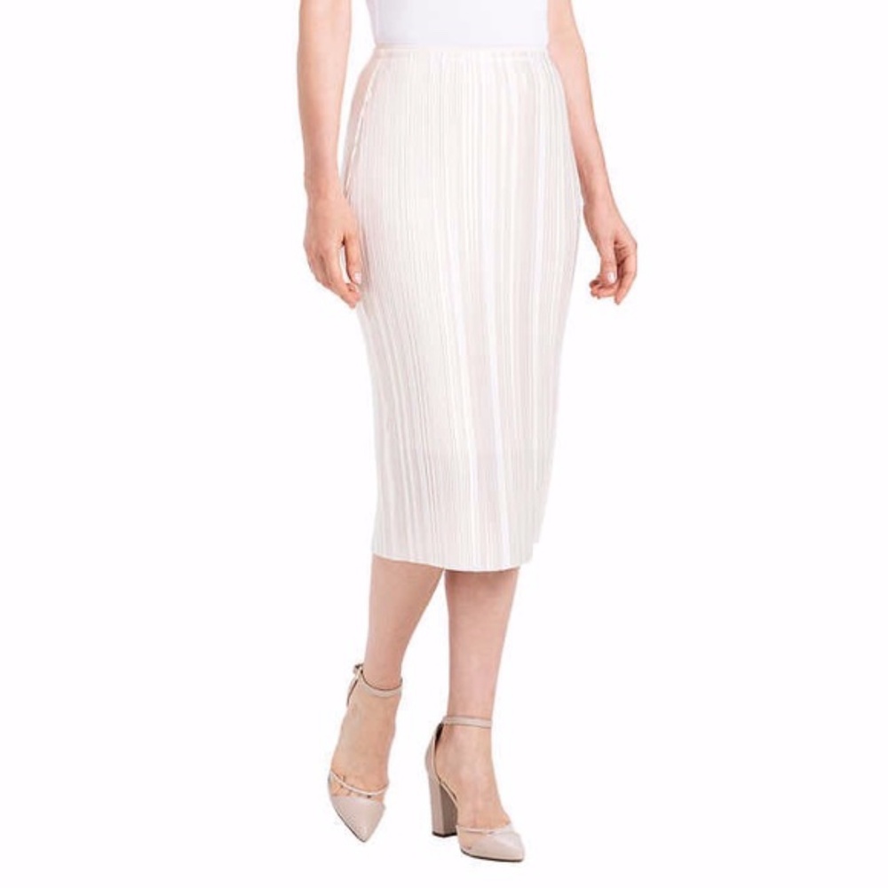 DALIA BEIGE STRAIGHT PLEATED LONG SKIRT ELASTIC WAIST - *NEW W/TAGS
